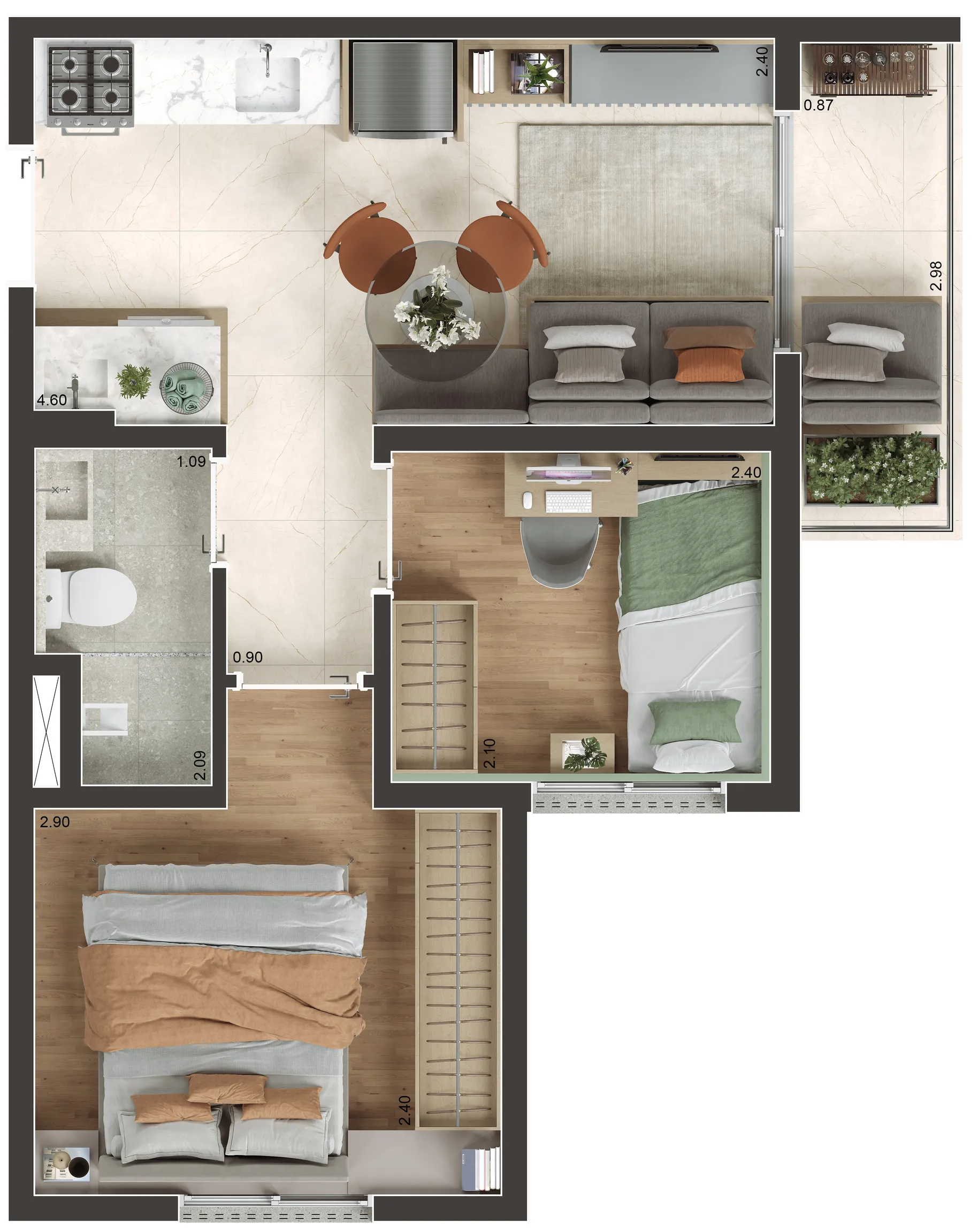 Planta: 1 Dorm + Office
